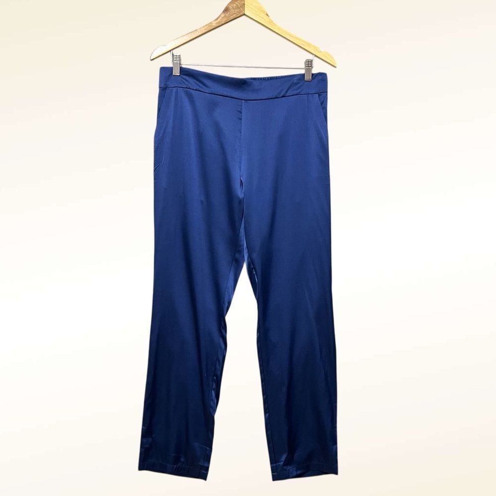 Maison de Papillon Navy Stretch Silk Trousers NWT Size Medium Luxury Timeless